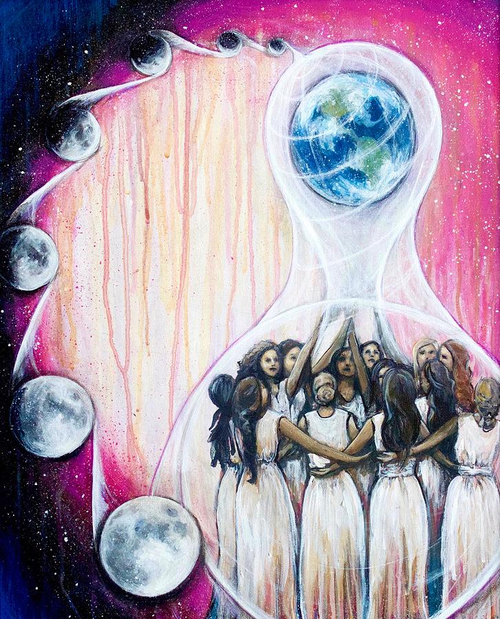 Shaman Painting - Sister Circle // Goddess Magic Energy Earth Moon Phase Abstract Visionary Art by Carrie Martinez