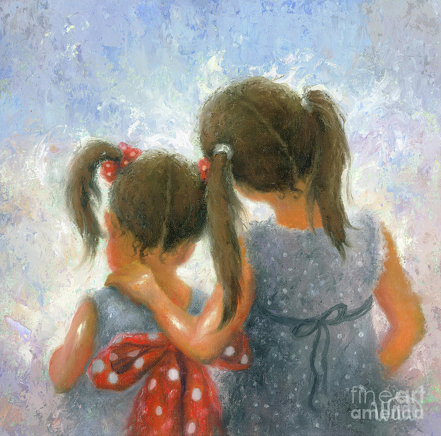 Sister Love Light Brunettes Painting by Vickie Wade - Pixels