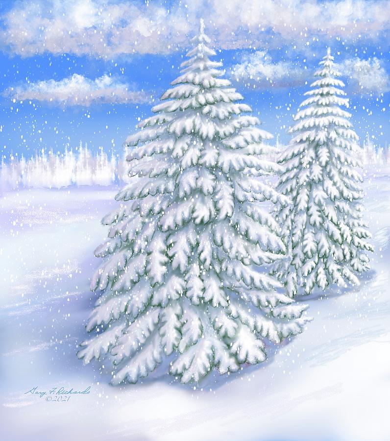 Winter Digital Art - Sister Trees All Dressed in White by Gary F Richards