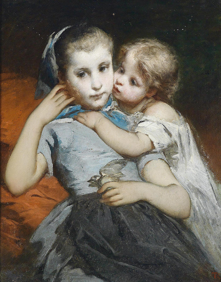 Sisters Painting by Attributed to Thomas Couture