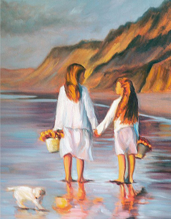 Beach Painting - Sisters on the beach by Louise Lavallee