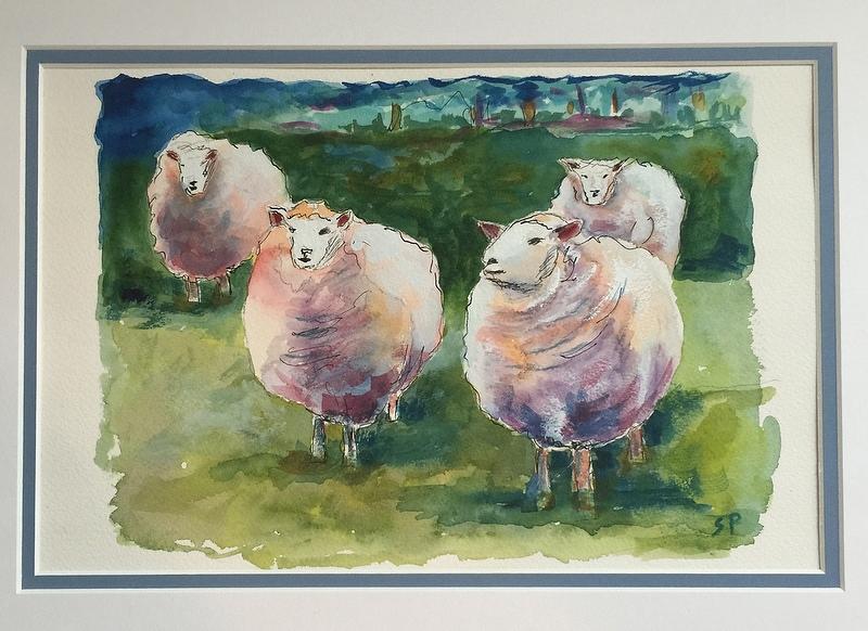 Sheep Painting - Sisters by Sue Prideaux