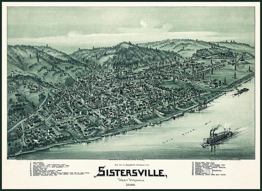 West Virginia Map Photograph - Sistersville West Virginia Vintage Map Birds Eye View 1898  by Carol Japp