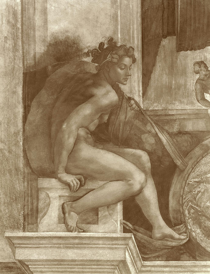Michelangelo Painting - Sistine Chapel Ceiling, Ignudi No.1 by Michelangelo