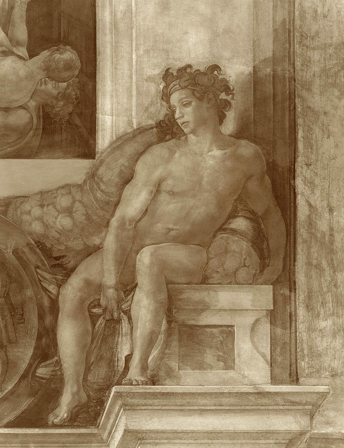 Michelangelo Painting - Sistine Chapel Ceiling, Ignudi No.10 by Michelangelo