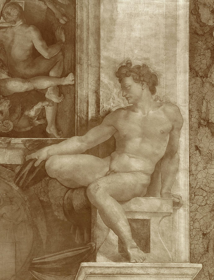 Michelangelo Painting - Sistine Chapel Ceiling, Ignudi No.4 by Michelangelo