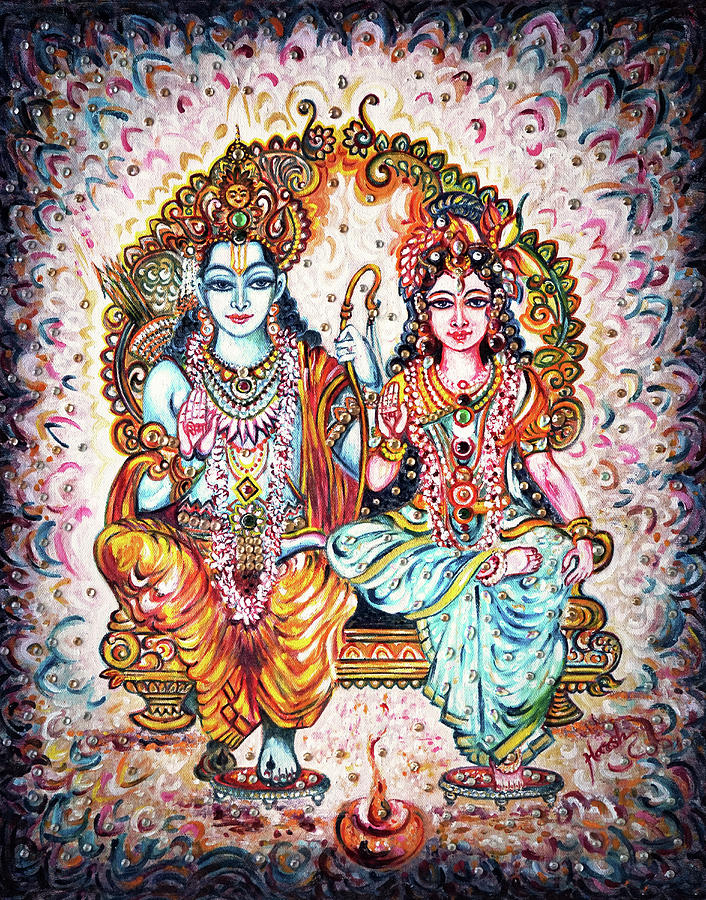 Sita Rama - blessings from heaven Painting by Harsh Malik