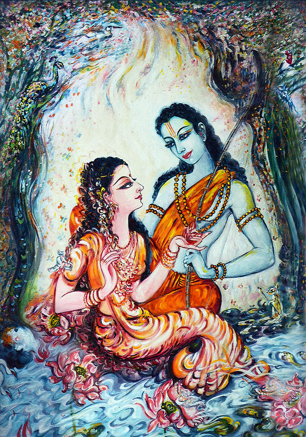 Sita Rama - divine Love in jungle Painting by Harsh Malik