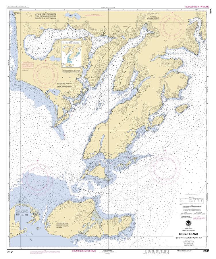 Sitkinak Strait And Alitak Bay Kodiak Island Alaska, Noaa Chart 16590 ...