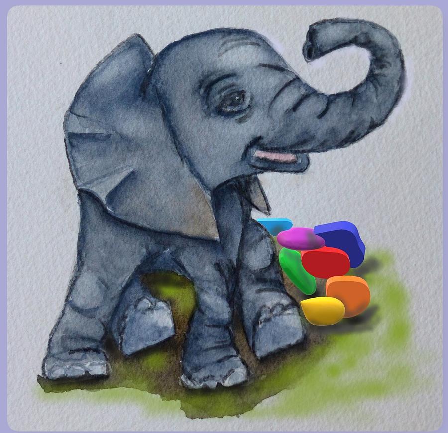 Sitting Baby Elephant Painting by Kelly Mills