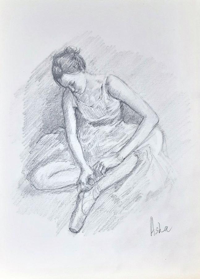 Sitting Ballerina 12 Drawing by Asha Sudhaker Shenoy