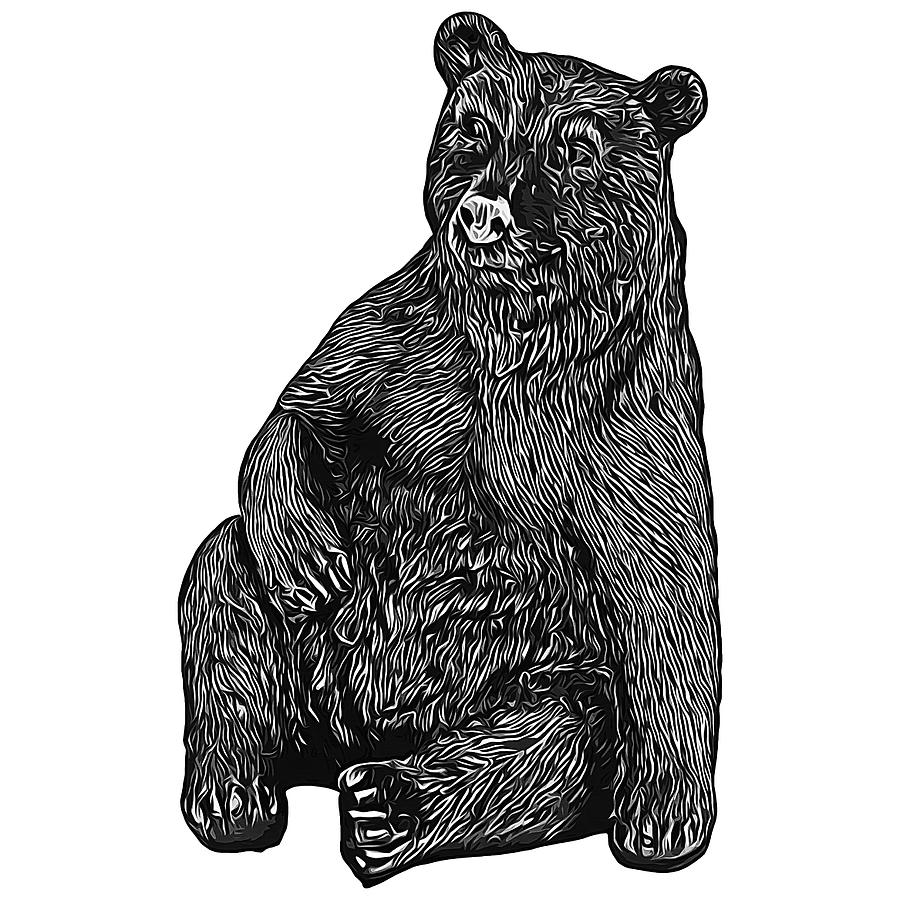 Sitting Bear Animal Sketch Digital Art by WonkyDonkey Prints