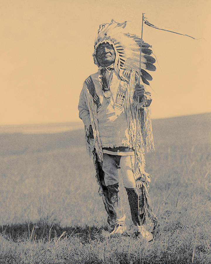 Sitting Bear, Arikara Chief, Indian Chief, North American Indian, Toned Dry Brush Style Photograph