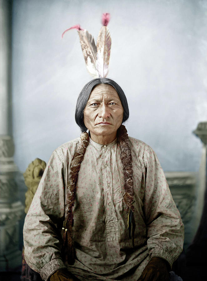 Sitting Bull Portrait - Dakota Territory - By David Barry - Circa 1883 - Colorized Photograph by War Is Hell Store