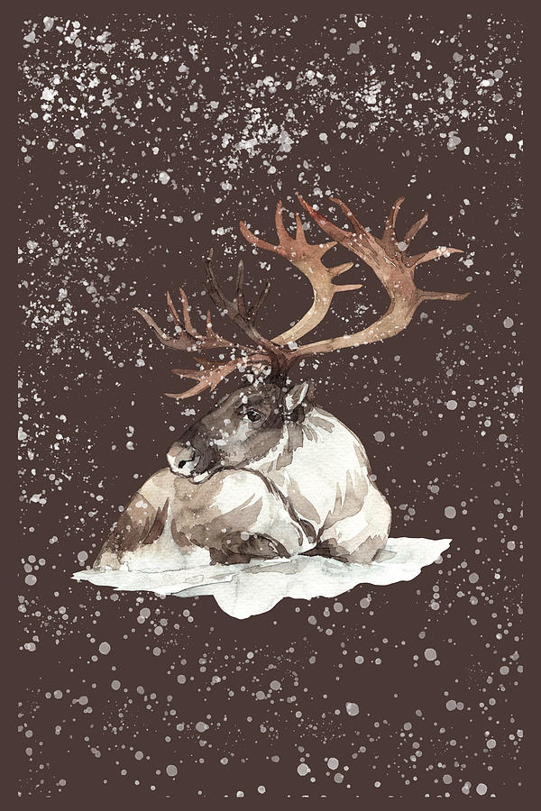Sitting Deer with Snow Digital Art by N Kirouac