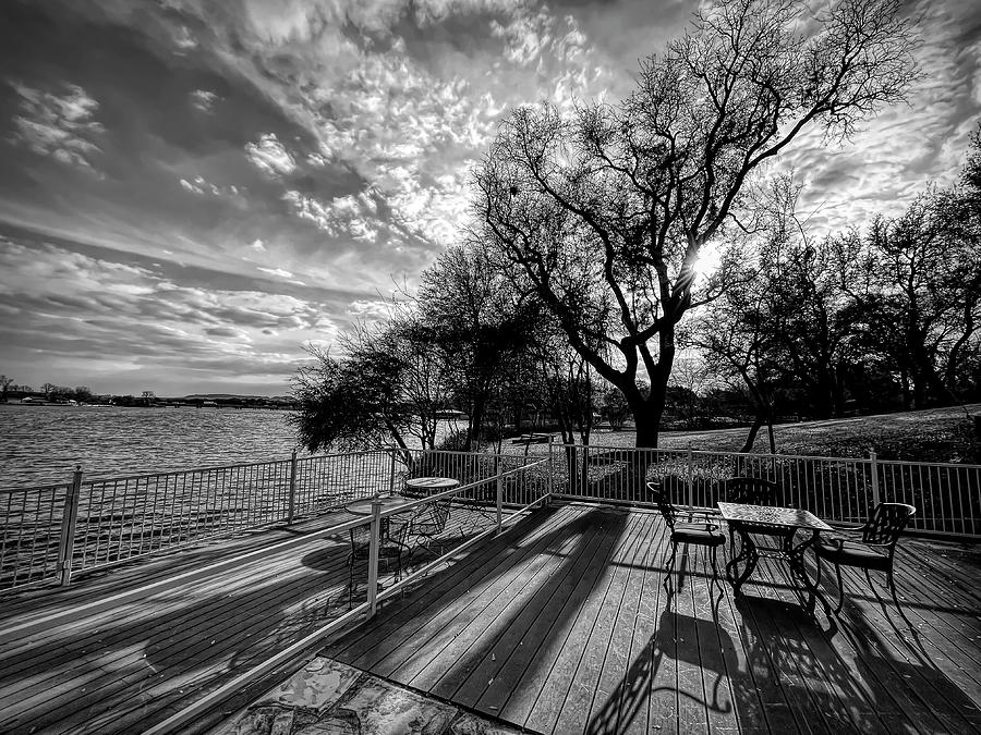 Nature Photograph - Sitting Dock on Lake Granbury Black and White by Judy Vincent