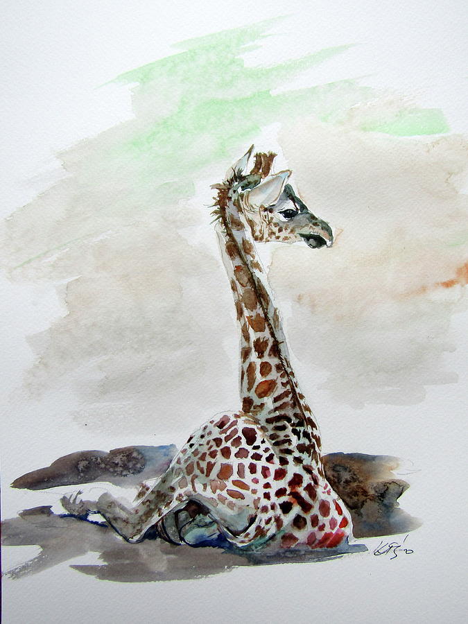 Sitting giraffe Painting by Kovacs Anna Brigitta