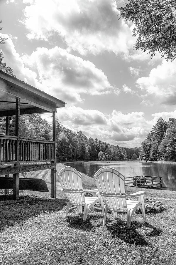 Sitting in Sunshine at the Lake Black and White Photograph by Debra and Dave Vanderlaan
