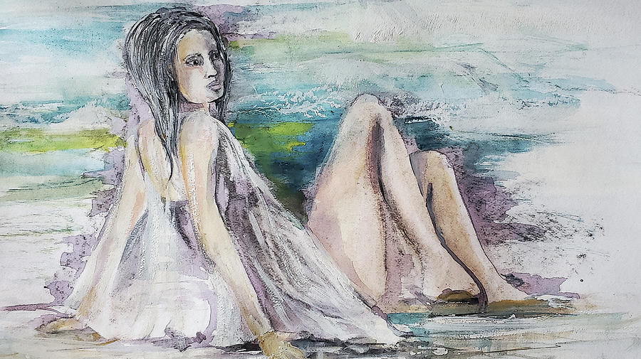 Sitting In The Beach Waves Painting by Lisa Kaiser