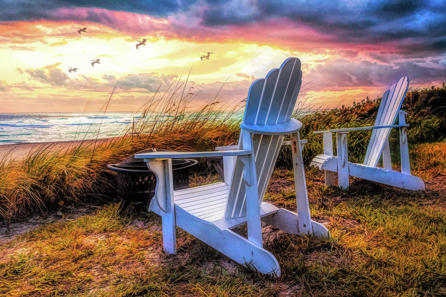 Sitting in the Sunshine on the Beach Painting Photograph by Debra and Dave Vanderlaan