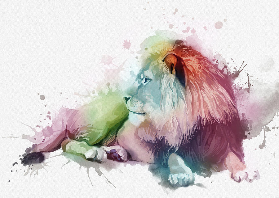 Sitting Lion Colorful Digital Art