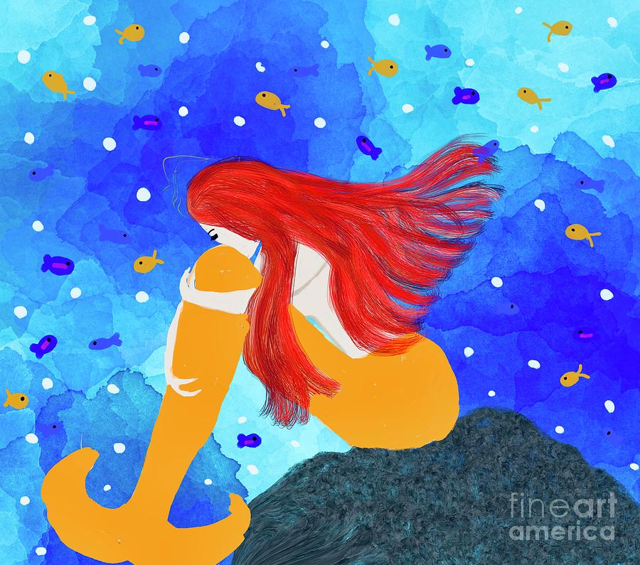 Sitting mermaid  Digital Art by Elaine Hayward
