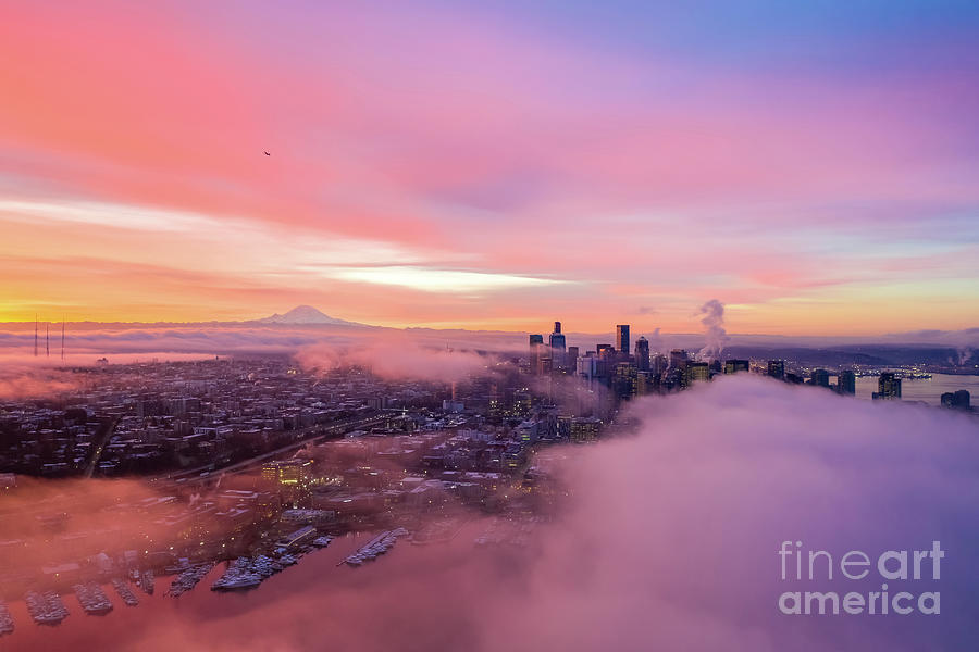 Sitting On A Cloud Above Seattle At Sunrise Photograph