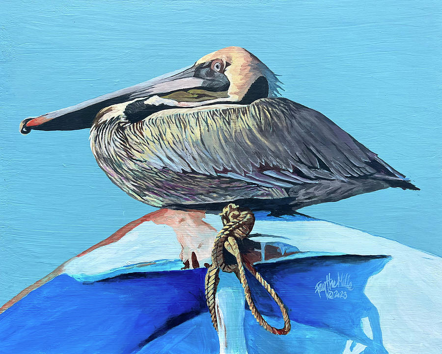 Pelican Painting - Sitting Pelican by Faythe Mills