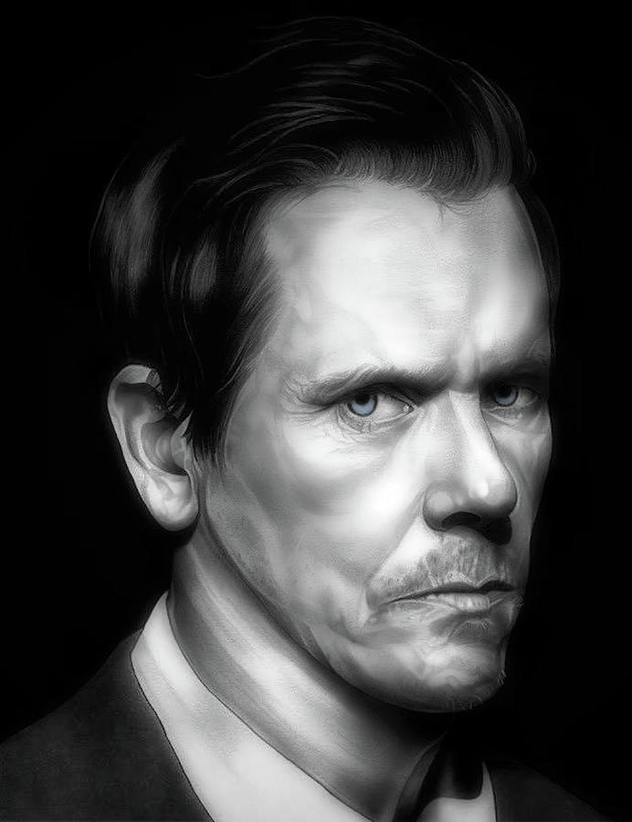 Six Degrees of Kevin Bacon - BW Edition Drawing by Fred Larucci