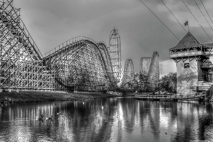 Six Flags New Jersey Black And White  Photograph by Debra Forand