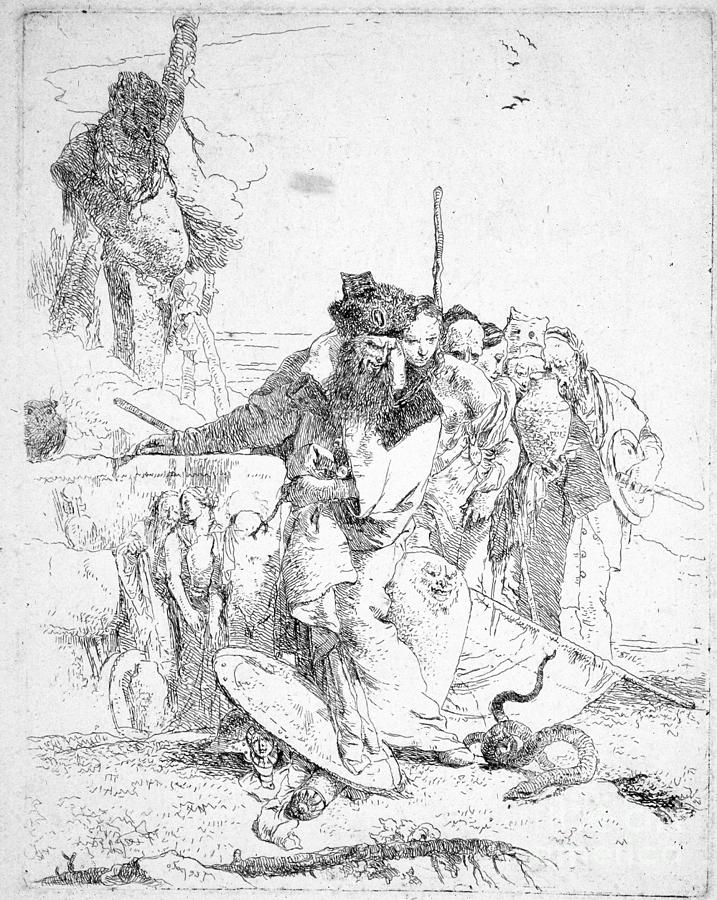 Six People Watching a Snake Drawing by Giovanni Battista Tiepolo