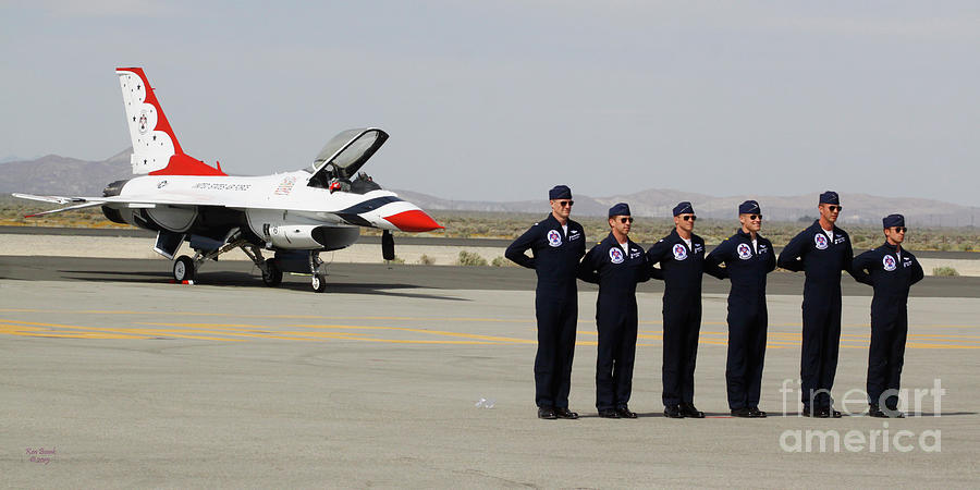 Falcon Photograph - Six F-16C Thunderbird Pilots Stand At Ease Before the Crowd by Ken Bosak