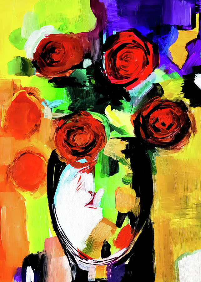 Six Roses Painting by Lisa Kaiser