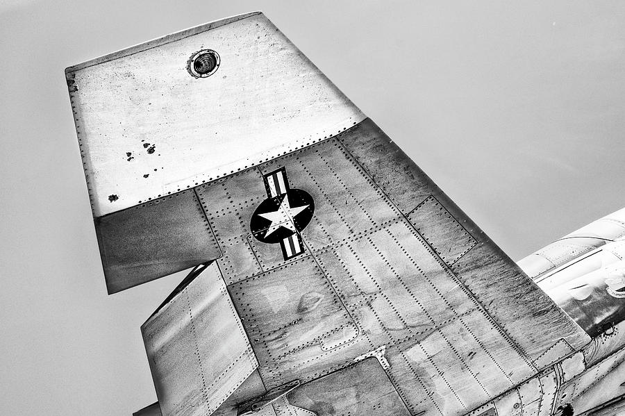 Sixties Era Fighter Jet Wing Detail  Black and White Photograph Photograph by Ann Powell