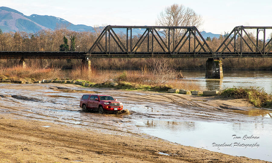 Skagit River Flood and Red Truck Photograph by Tom Cochran