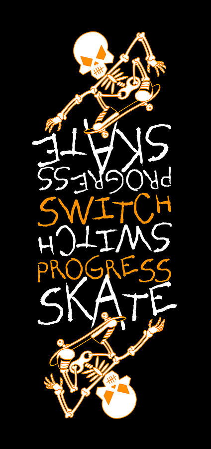 Skateboard Digital Art - Skateboard Skeleton Switch Progress Skate Inspirational Art Orange by David Arandle Skateboard Digital Art - Skateboard Skeleton Switch Progress Skate Inspirational Art Orange by David Arandle