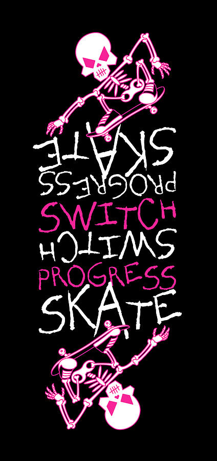Skateboard Digital Art - Skateboard Skeleton Switch Progress Skate Inspirational Art Pink by David Arandle Skateboard Digital Art - Skateboard Skeleton Switch Progress Skate Inspirational Art Pink by David Arandle