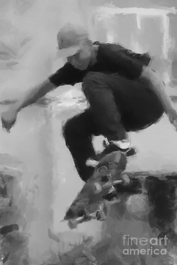 Skateboarder Big Jump Painting by Gary Arnold