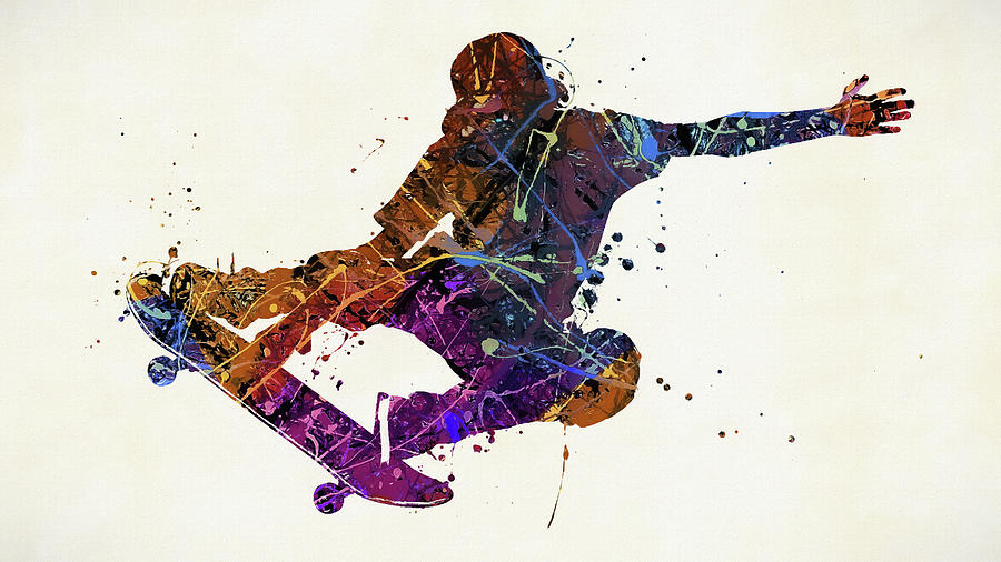Skateboarder Color Splash Painting by Dan Sproul