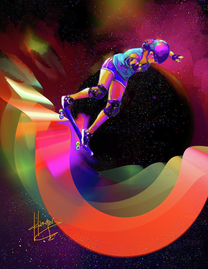 Skateboarding On A Star Painting by DC Langer