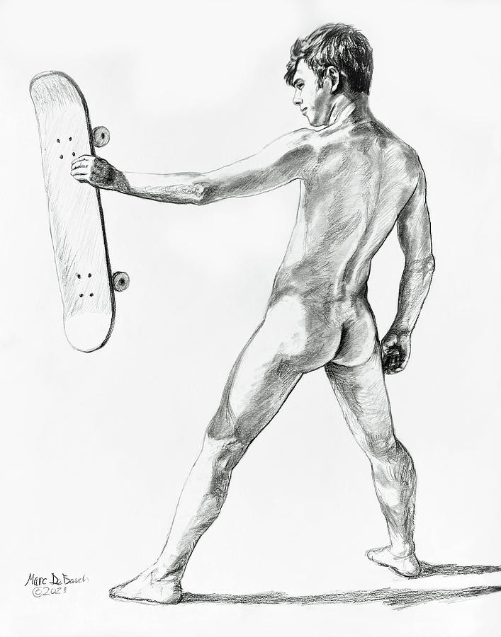 Black And White Drawing - Skater Boy by Marc DeBauch