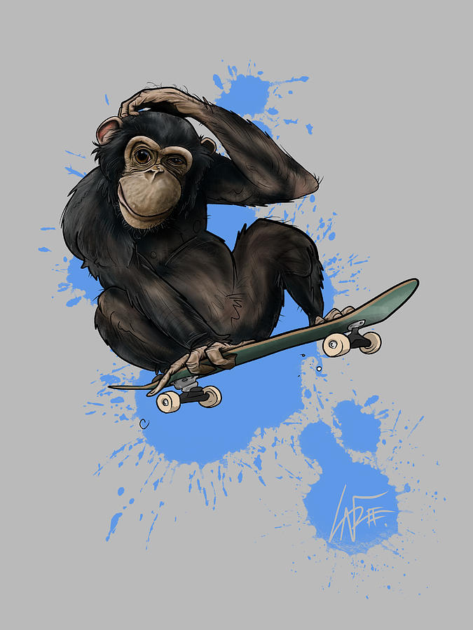 Skater Drawing - Skater Chimp by Canine Caricatures By John LaFree