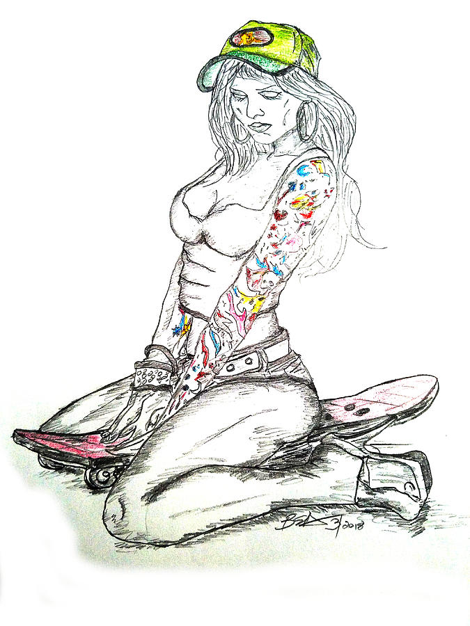 Skater Girl Drawing by Brent Knippel