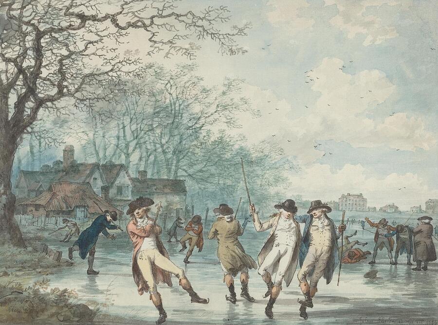 Skaters On The Serpentine In Hyde Park Drawing By Julius Caesar Ibbetson English