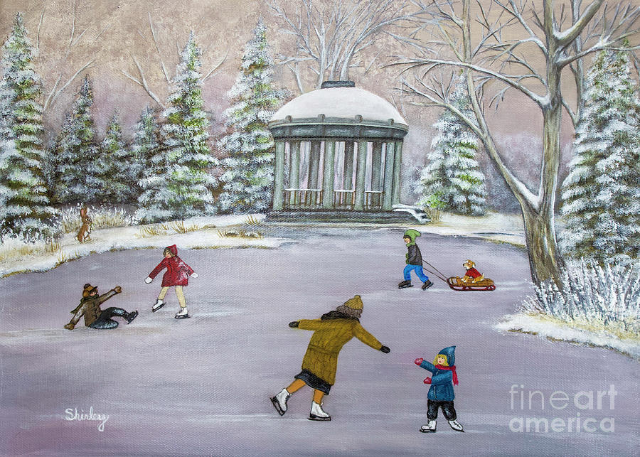 Skating at Slater Park Painting by Shirley Dutchkowski