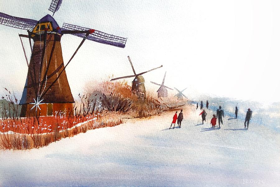 Skating by the Windmills Painting by Tanya Gordeeva
