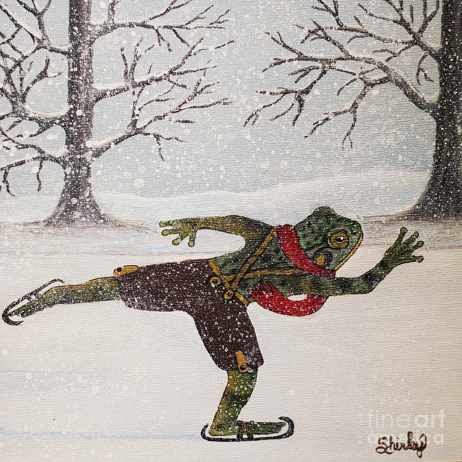 Skating Frog Painting by Shirley Dutchkowski