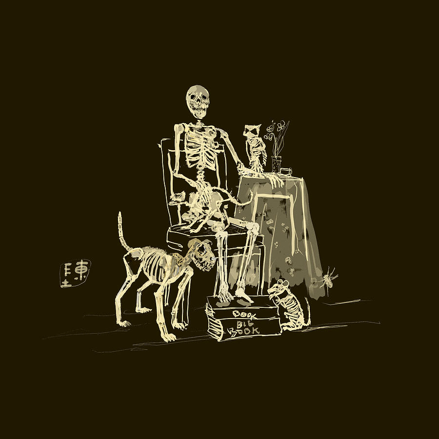 Skeleton  and pets Digital Art by Debbi Saccomanno Chan