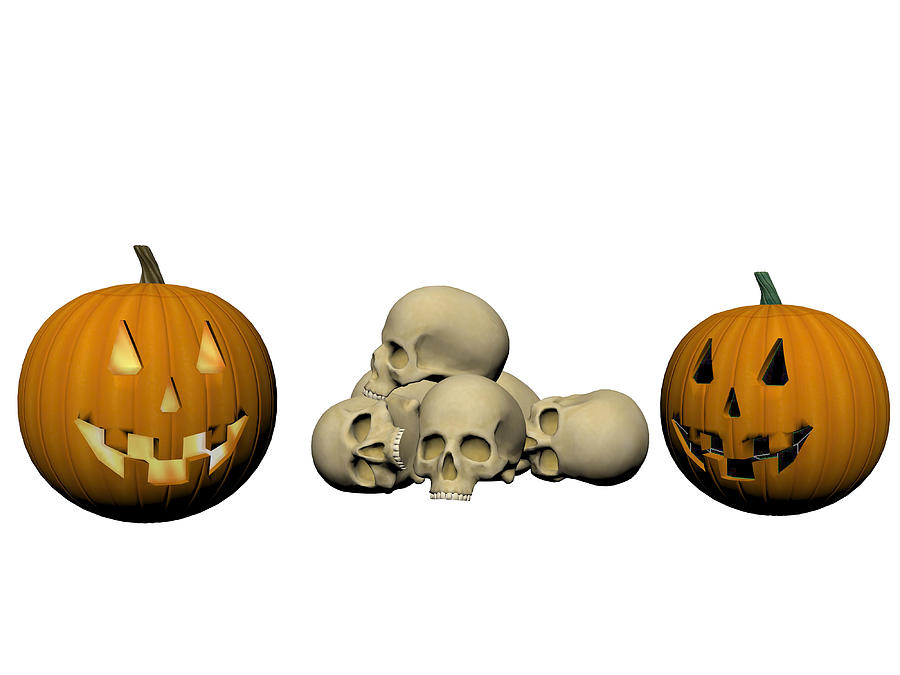 Skeleton And Pumpkin - 3d Render Photograph by Mariephoto28