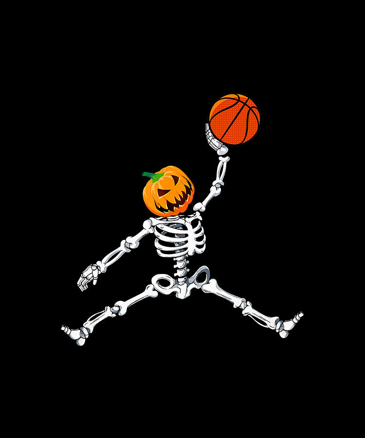 Skeleton Basketball Halloween Pumpkin Slam Dunk T-Shirt.png Digital Art ...